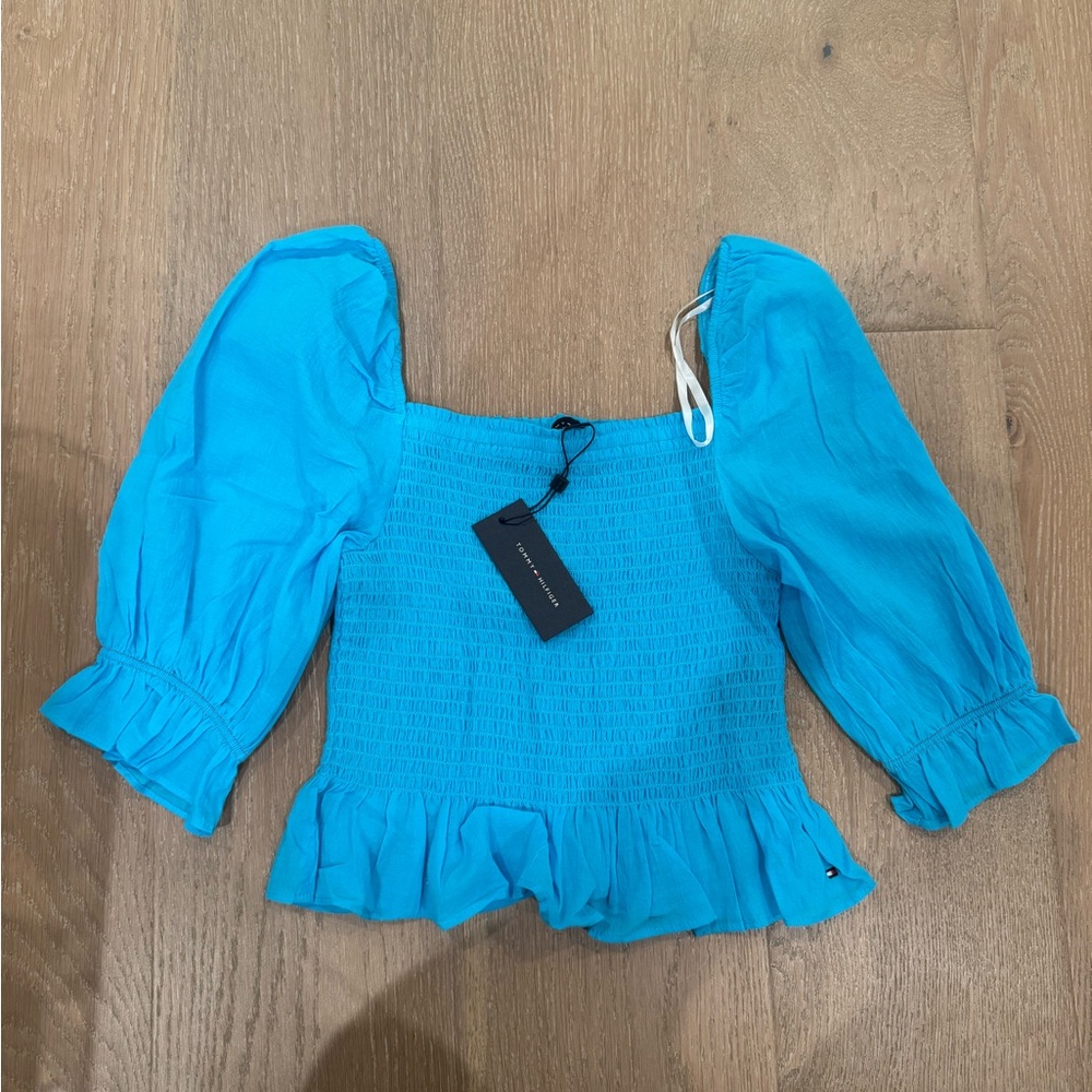 Tommy Bahama Turquoise Smocked Blouse